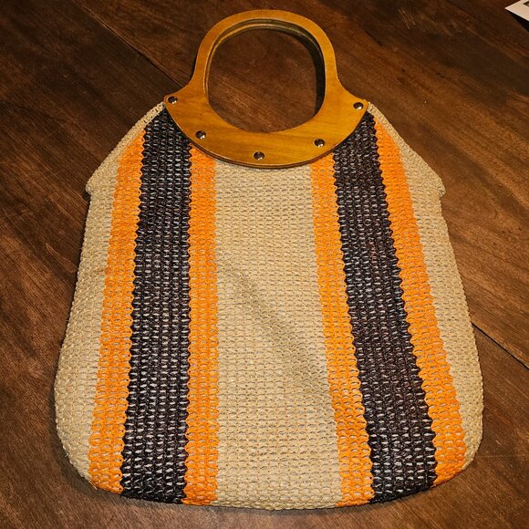 Vintage Bohemian Beach Style Bag with Wooden Handles Smith's Bermuda Italy - Picture 1 of 12
